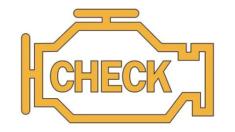 Yellow burning engine error sign on car dashboard, check engine Stock Illustration