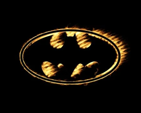 Yellow Burning Flames Effect on Batman Icon Logo against black background Illustrazione stock