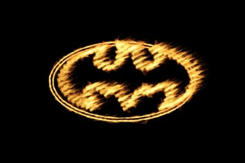 Yellow Burning Flames Effect on Batman Icon Logo against black background Stock Illustration
