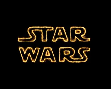 Yellow Burning Flames Effect on Star Wars Icon Logo against black background Stock Illustration