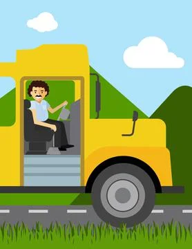 Yellow Bus Driver Flat Vector Illustration Stock Illustration