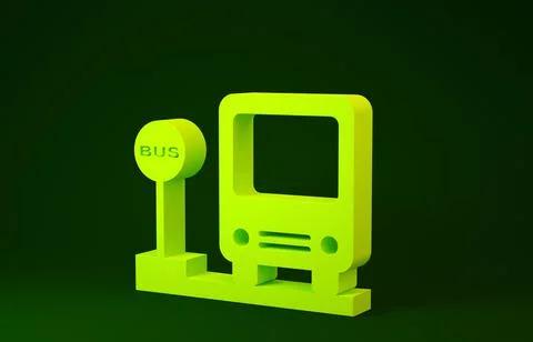 Yellow Bus stop icon isolated on green background. Transportation concept. Bu Stock Illustration