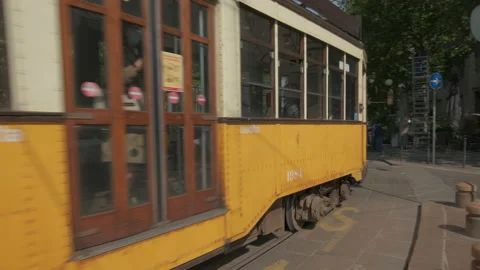 Yellow Bus Tram Stop in Corso Sempione Milan, Lombardy 스톡 동영상 158685084