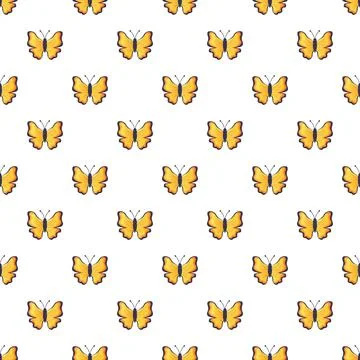 Yellow butterfly repeating seamless pattern on white background Stock Illustration