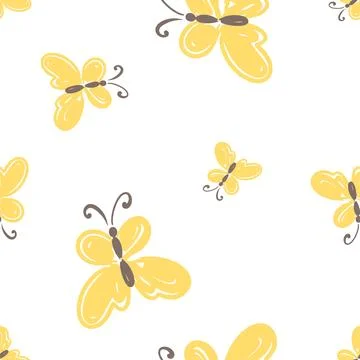 Yellow butterfly seamless pattern on white background Stock-Illustration
