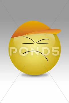 Yellow button with annoyed face against grey background Stock Illustration