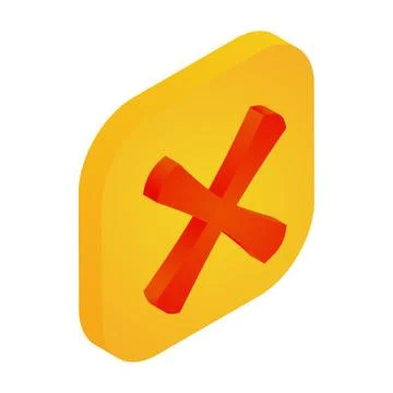 Yellow button with cross icon, isometric 3d style Stock Illustration