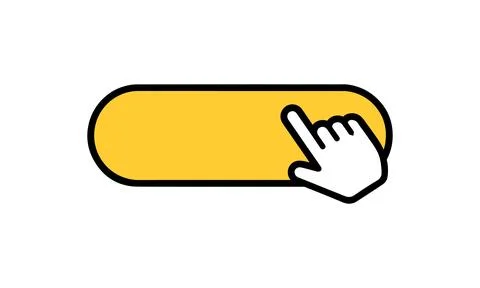 Yellow button with cursor hand isolated on white background Illustrazione stock
