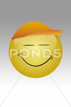 Yellow button with smiley face against grey background Stock Illustration