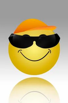 Yellow button with smiley face against grey background Stock Illustration