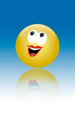 Yellow button with smiley face against blue background Stock Illustration