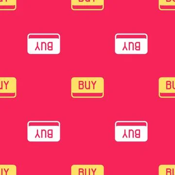 Yellow Buy button icon isolated seamless pattern on red background. Financial 스톡 일러스트