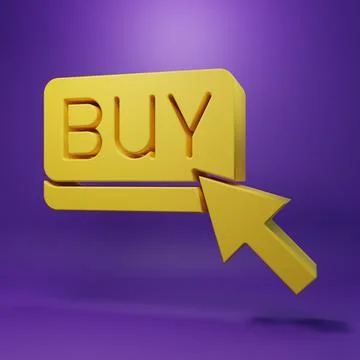 Yellow Buy button icon isolated on purple background. Financial and stock i.. Stock Illustration