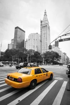 Yellow Cab at Madison Square Stock Photos