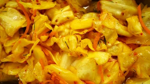 Yellow cabbage dish, vegetarian dish. Stock Footage 125602348