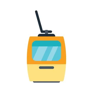 Yellow cable car moving upwards on white background Stock Illustration