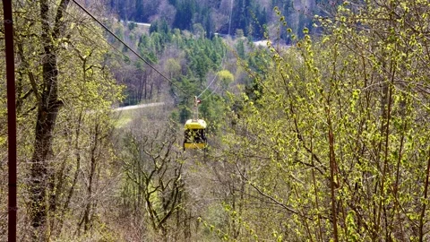 Yellow Cable Car Over Sigulda Spring Forest Valley Stock Footage 333922940