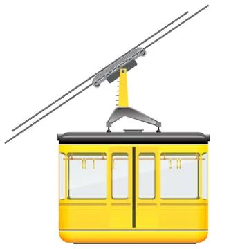 Yellow cableway in high mountains at winter season. Stock Illustration