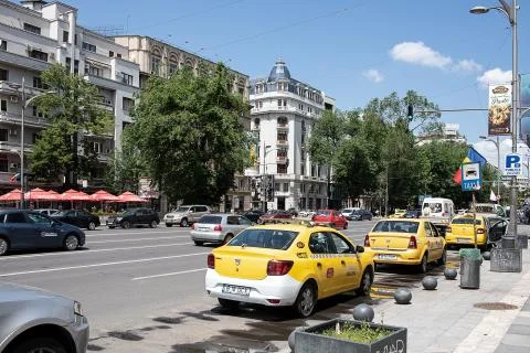 Yellow Cabs In Bucharest Stock Photos