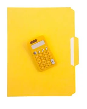 Yellow Calculator and Folder Stock Photos