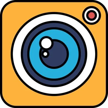 A yellow camera with a blue lens 스톡 일러스트