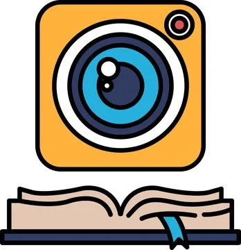 A yellow camera lens with a blue circle in the middle 스톡 일러스트