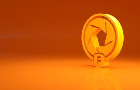 Yellow Camera shutter icon isolated on orange background. Minimalism concept. 3d Illustrazione stock