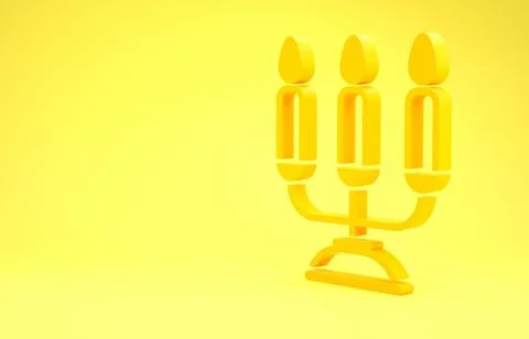 Yellow Candelabrum with three candlesticks icon isolated on yellow background Stock Illustration