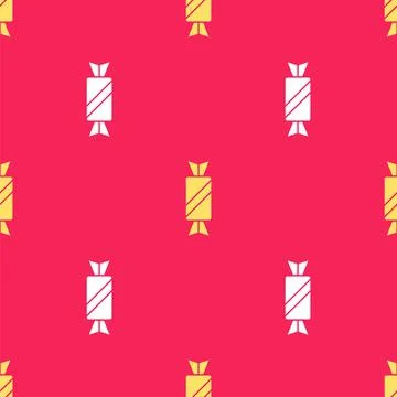 Yellow Candy icon isolated seamless pattern on red background.  Vector Stock Illustration