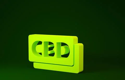 Yellow Cannabis molecule icon isolated on green background. Cannabidiol molec Stock Illustration