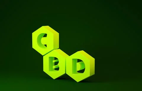 Yellow Cannabis molecule icon isolated on green background. Cannabidiol molec Stock Illustration