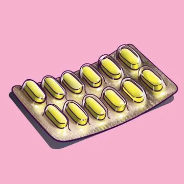 Yellow Caplets In Blister Pack Stock Illustration