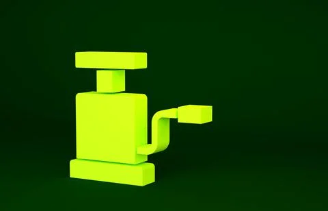 Yellow Car air pump icon isolated on green background. Minimalism concept. 3d Illustration