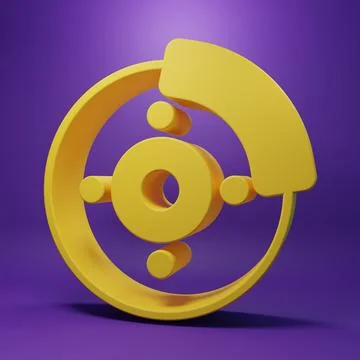 Yellow Car brake disk with caliper icon isolated on purple background. Mini.. Stock Illustration