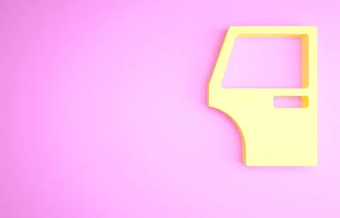 Yellow Car door icon isolated on pink background. Minimalism concept. 3d illu Stock Illustration