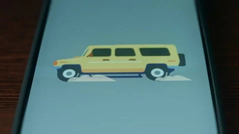 Yellow car driving rear view, presentation Stock Footage 310055468