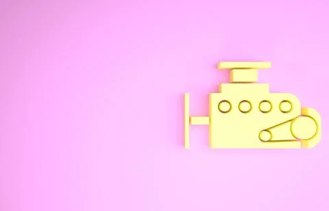 Yellow Car engine icon isolated on pink background. Minimalism concept. 3d il Stock Illustration