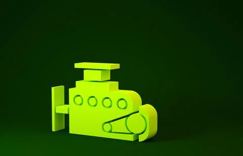 Yellow Car engine icon isolated on green background. Minimalism concept. 3d i Stock Illustration