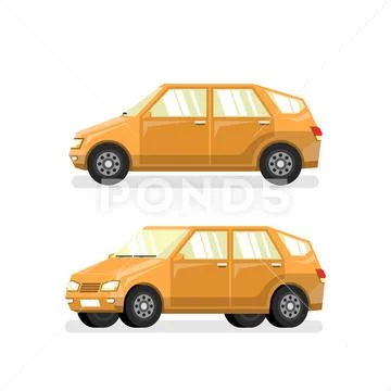 Yellow car hatchback in flat style Stock Illustrationen