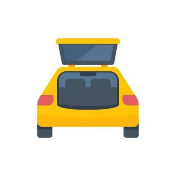 Yellow car with open trunk and roof luggage box back view Illustration