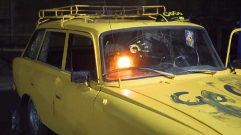 Yellow Car Orange Flashlight Stock-Footage 119057233