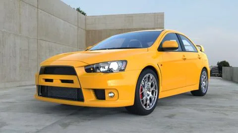 Yellow Car Outside Stock Illustration