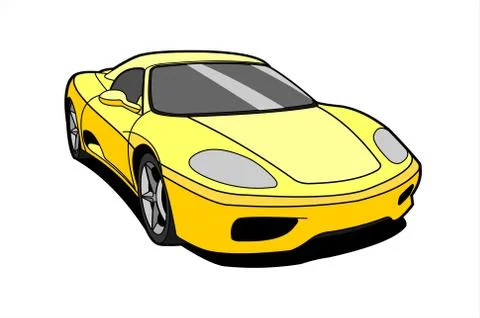 Yellow Car, Side view, Three-quarter view. Fast Racing car. Sport car. Modern Stock Illustration
