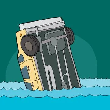 Yellow car sinking in water Stock Illustration