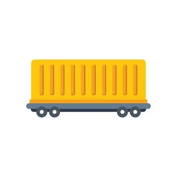 Yellow cargo container being transported on a platform railway wagon Stock Illustration
