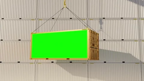 Yellow cargo container with mock up green screen. 3D render Stock Footage 289855532