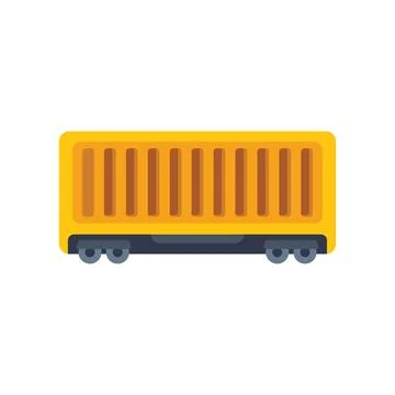 Yellow cargo container train waggon standing on rails Stock Illustration