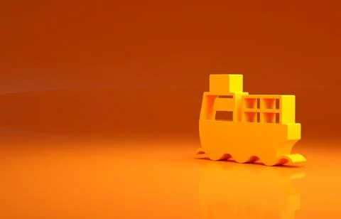 Yellow Cargo ship with boxes delivery service icon isolated on orange background Illustrazione stock