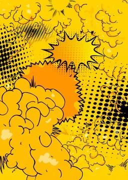 Yellow cartoon background, comic book abstract backdrop. Retro vector comic.. Illustrazione stock