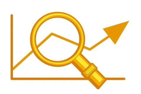 Yellow cartoon graph analyze concept on white background Stock Illustration